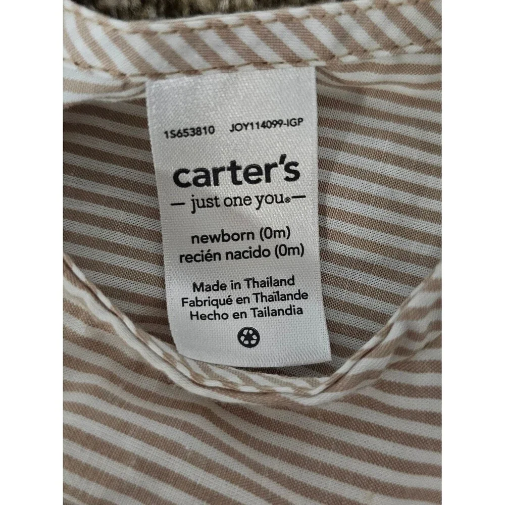 Carter's Striped Bunny & Carrot Pocket Romper - Beige/White NWT